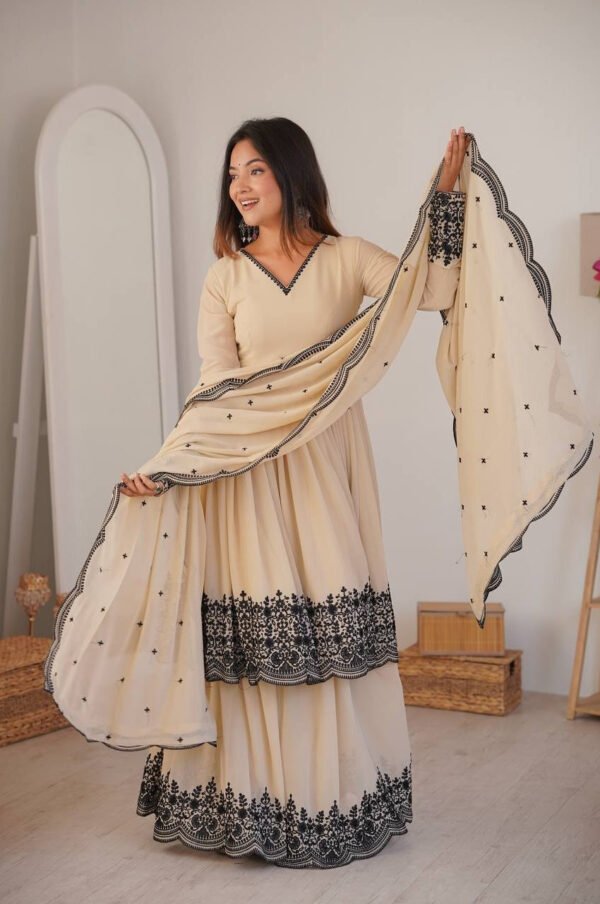 Neutral Vanilla Color Palazzo Suit