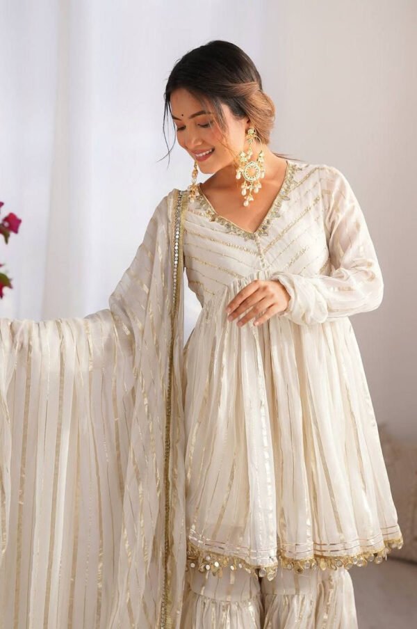 Gold White Designer Sharara Suit Set