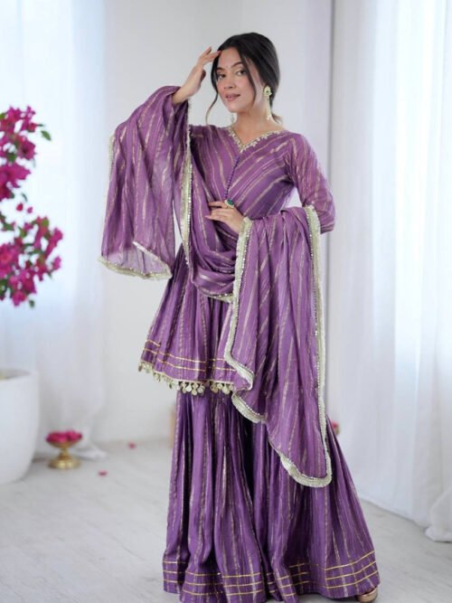 Lilac Mal Chanderi Sharara Set