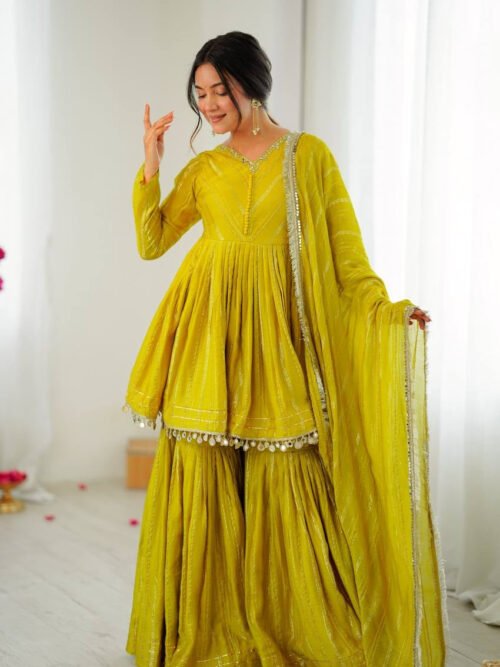 Mustard Yellow Mal Chanderi Sharara Set