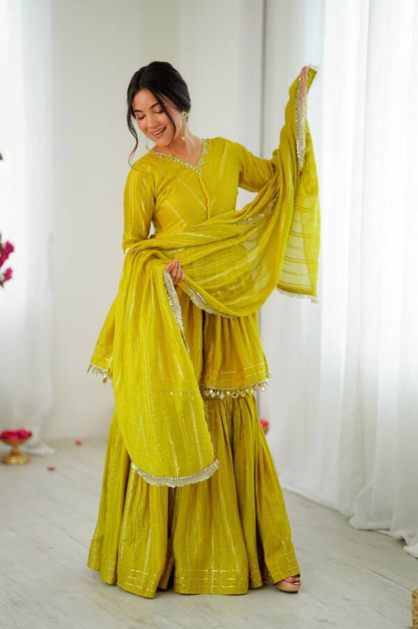 Mustard Yellow Mal Chanderi Sharara Set