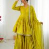 Mustard Yellow Mal Chanderi Sharara Set