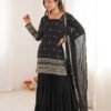 Black Sequin Work Ruffle Sharara Suit Set