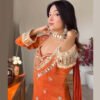 Rust Orange Mirror Work Palazzo Suit