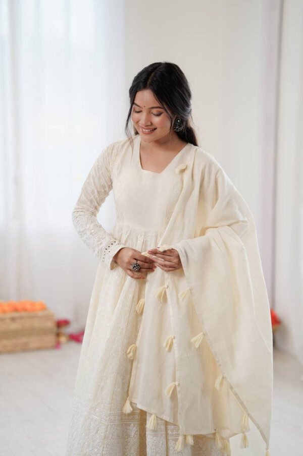 Off White Lucknowi Anarkali Suit Set