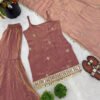 Rust Brown Fendy Silk Sharara Suit with Real Mirror