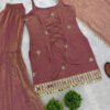 Rust Brown Fendy Silk Sharara Suit with Real Mirror