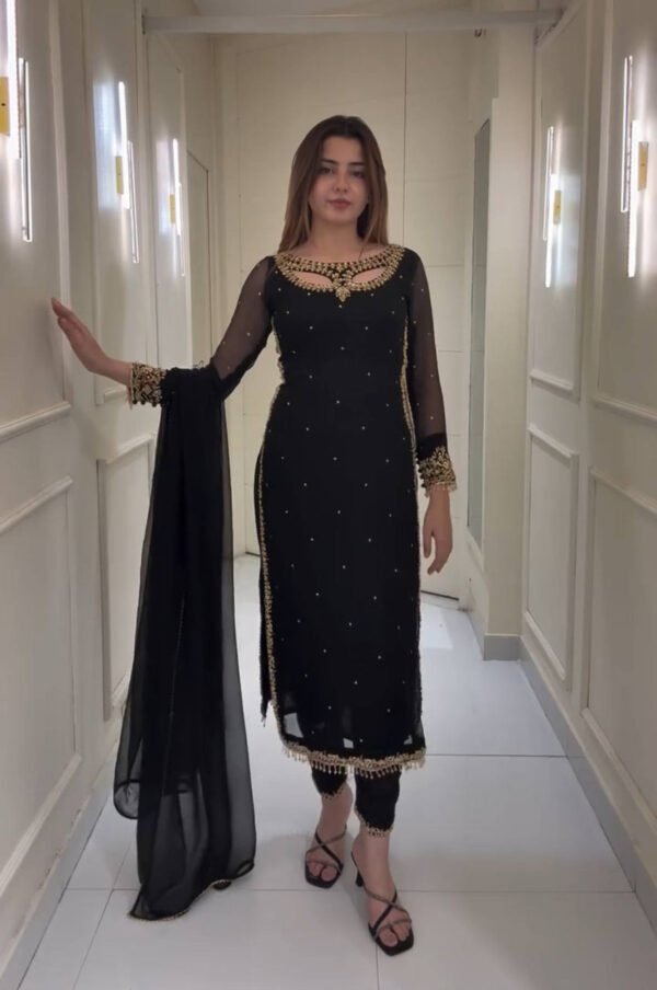 Black Color Designer Suit Set with Pearl Moti Work