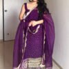 Purple Bandhej Mirror Work Kurti Set