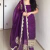 Purple Bandhej Mirror Work Kurti Set