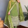 Moss Green Bandhej Mirror Work Kurti Set