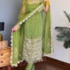 Moss Green Bandhej Mirror Work Kurti Set