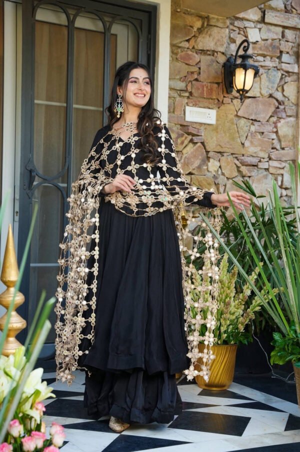Black Roman Silk Palazzo Suit Set