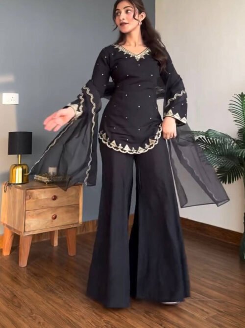 Black Roman Silk Palazzo Suit