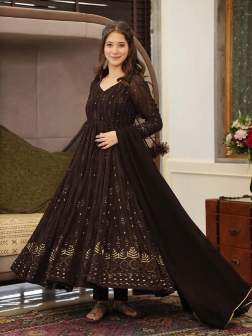 Elegant Black Embroidered Georgette Suit Set with Dupatta