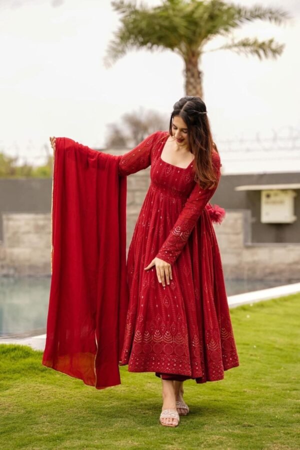 Maroon Anarkali Suit Set: Embroidered & Georgette Fabric