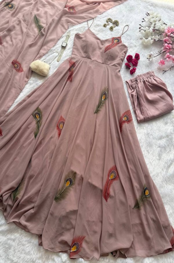 Old Rose Georgette Handpainted Anarkali Suit