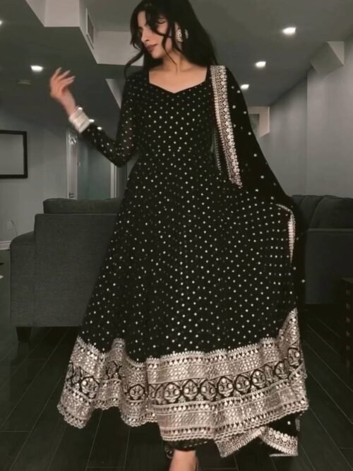 Black Sequins Work Suratikart Anarkali Suit Set