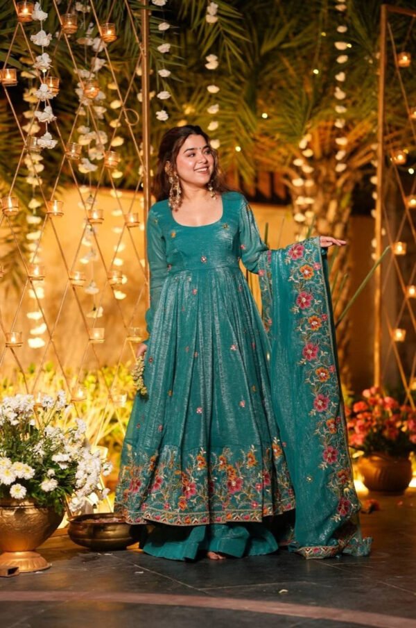 Crushed Silk Anarkali Suit Set