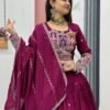 Maroon Embroidered Vichitra Lehenga Choli Set
