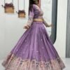 Mauve Embroidered Vichitra Silk Lehenga Choli