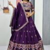 Purple Embroidered Vichitra Lehenga Choli