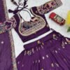 Purple Embroidered Vichitra Lehenga Choli