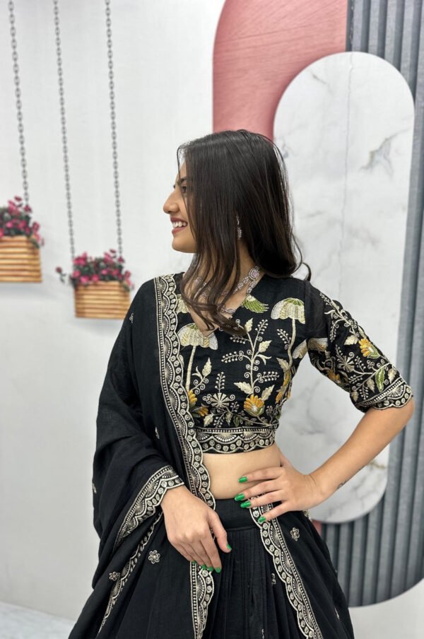 Black Color Thread Work Lehenga Choli