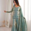 Steel Green Fendy Silk Sharara Suit