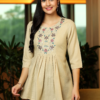 Beige Yoke Design Cotton Blend A-Line Kurti – Classic Comfort Meets Modern Elegance