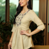 Beige Yoke Design Cotton Blend A-Line Kurti – Classic Comfort Meets Modern Elegance