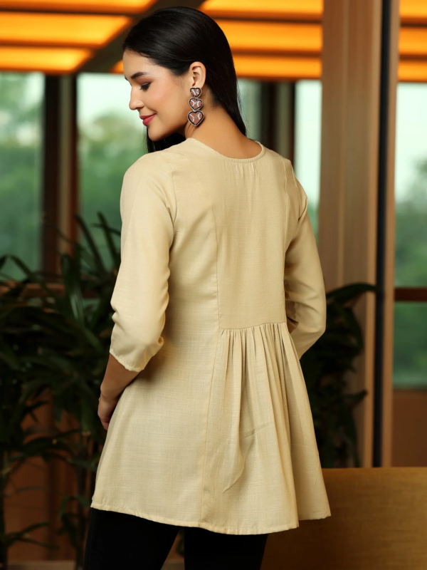 Beige Yoke Design Cotton Blend A-Line Kurti – Classic Comfort Meets Modern Elegance