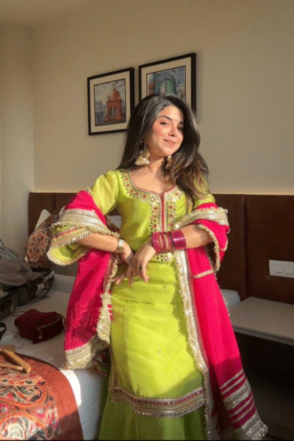 Neha Bhandari Neon Faux Blooming Sharara Set