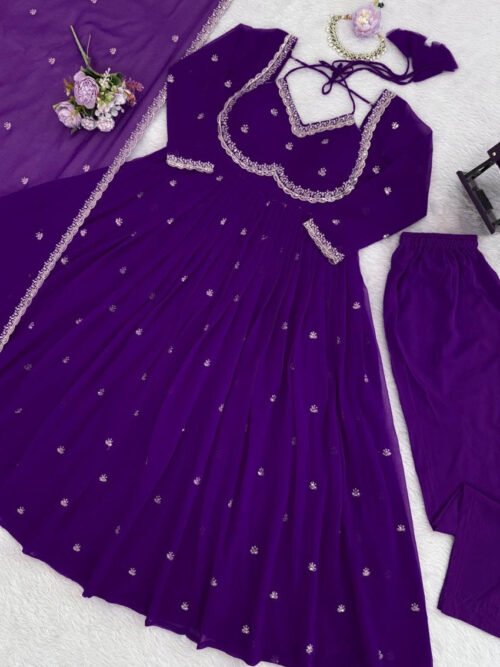 Purple Color Apsara Suit Set with Sequence Work