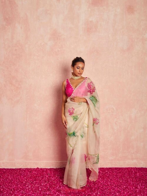 Kamal Beige Organza Silk Saree