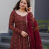 Maroon Cotton Ajrakh Print Anarkali Suit Set