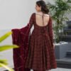 Maroon Cotton Ajrakh Print Anarkali Suit Set