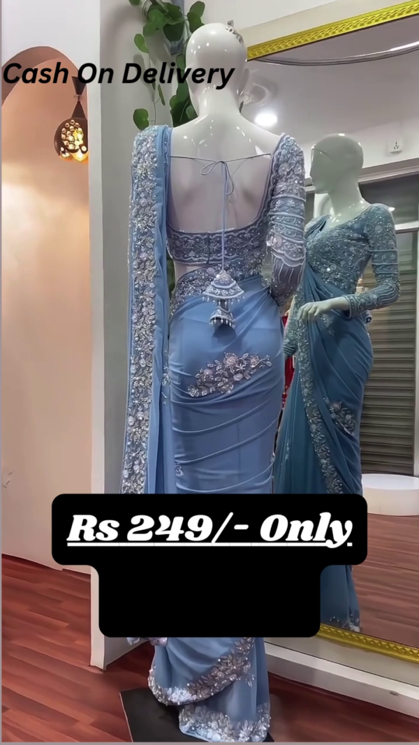 Mesmerizing Sky Blue Embroidered Saree – A Blend of Grace and Glamour