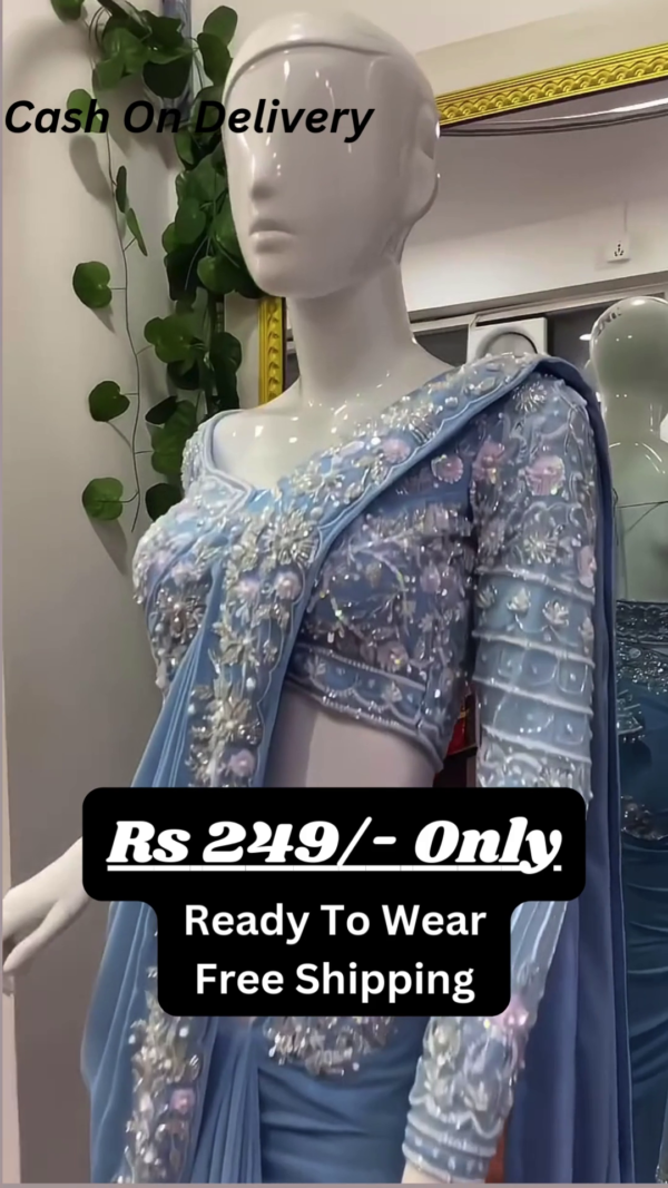 Mesmerizing Sky Blue Embroidered Saree – A Blend of Grace and Glamour