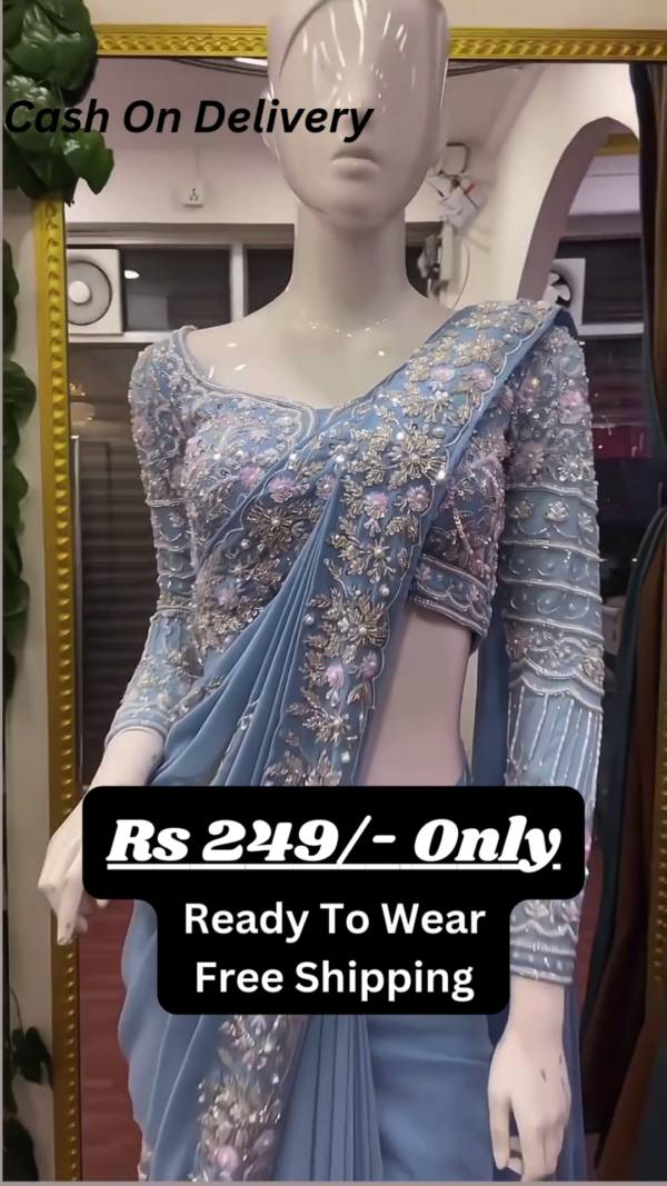 Mesmerizing Sky Blue Embroidered Saree – A Blend of Grace and Glamour