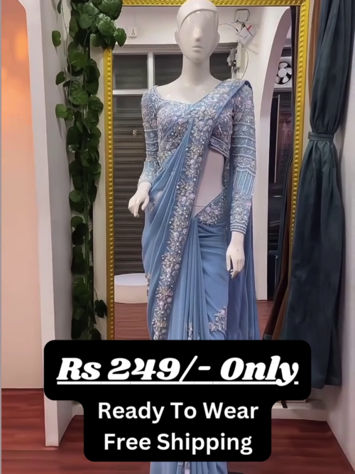 Mesmerizing Sky Blue Embroidered Saree – A Blend of Grace and Glamour