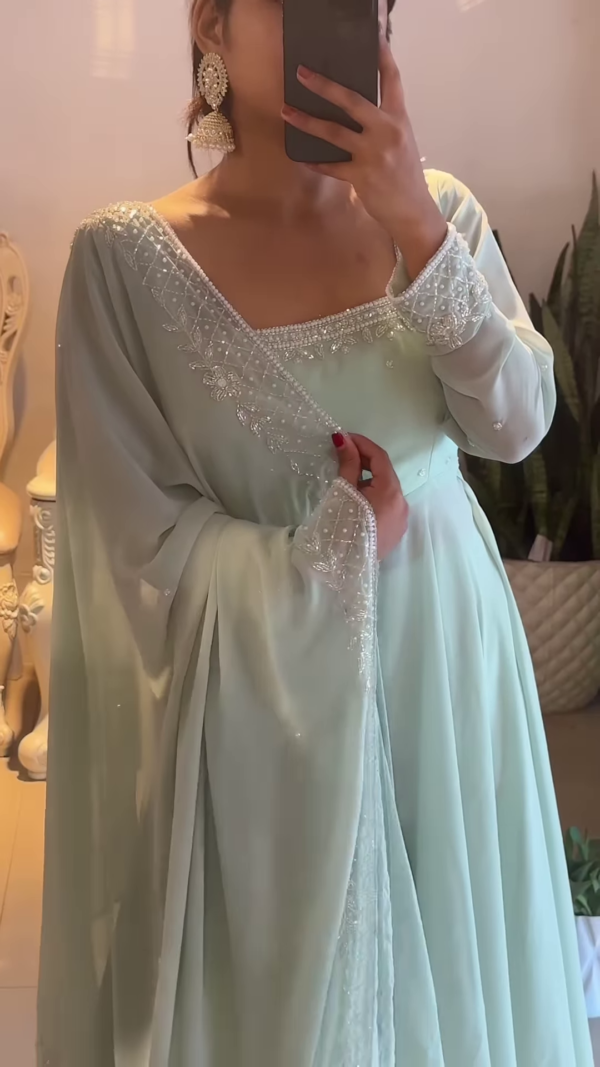 Beautiful Sky Blue Color Real Mirror Work Anarkali Suit – A Stunning Blend of Elegance and Tradition