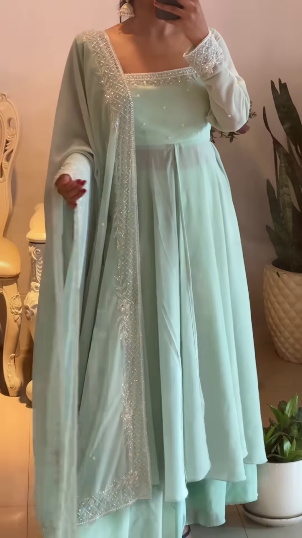 Beautiful Sky Blue Color Real Mirror Work Anarkali Suit – A Stunning Blend of Elegance and Tradition