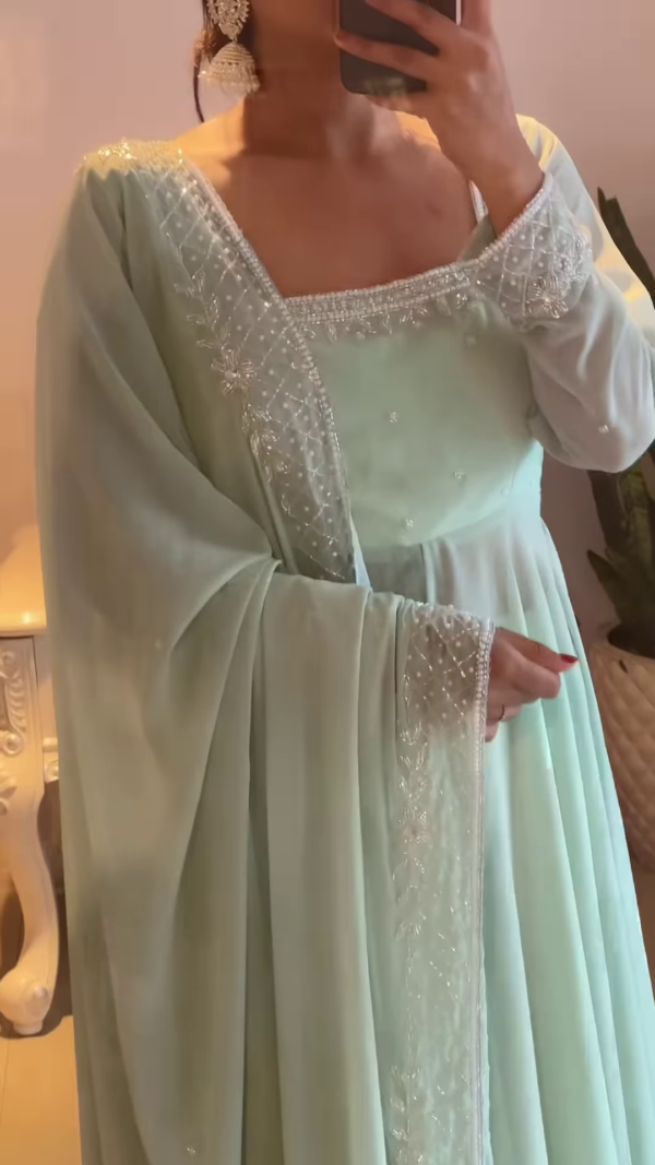 Beautiful Sky Blue Color Real Mirror Work Anarkali Suit – A Stunning Blend of Elegance and Tradition