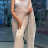 Moonlit Elegance: Pearl White Crystal-Embellished Designer Saree