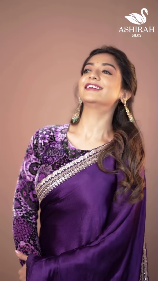 Purple Silk Zari Embroidered Saree Set – A Regal Ensemble of Tradition and Luxury