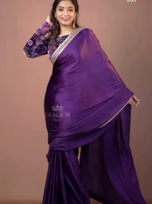 Purple Silk Zari Embroidered Saree Set – A Regal Ensemble of Tradition and Luxury