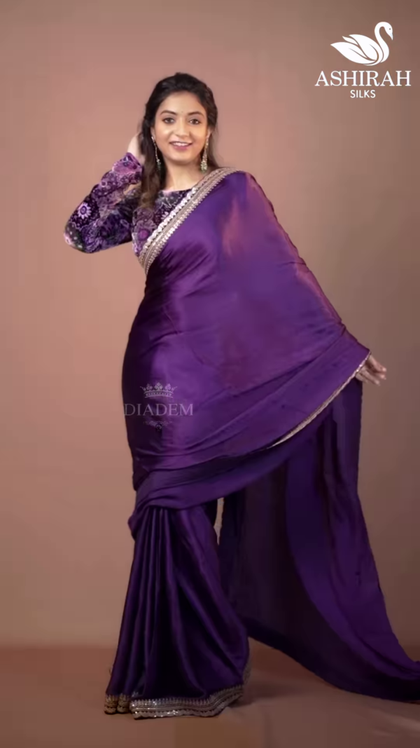 Purple Silk Zari Embroidered Saree Set – A Regal Ensemble of Tradition and Luxury