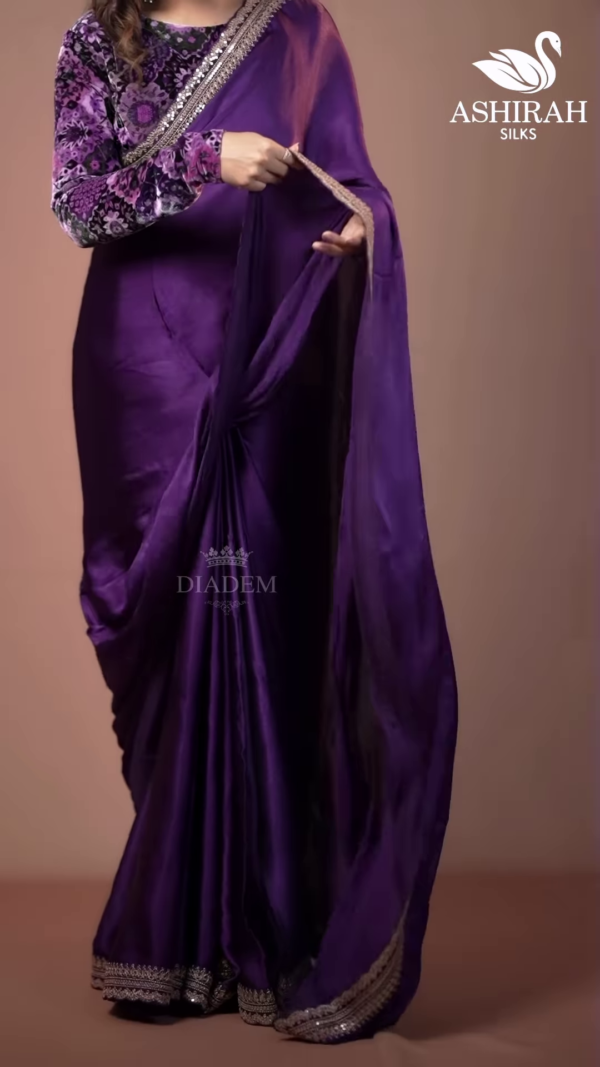 Purple Silk Zari Embroidered Saree Set – A Regal Ensemble of Tradition and Luxury