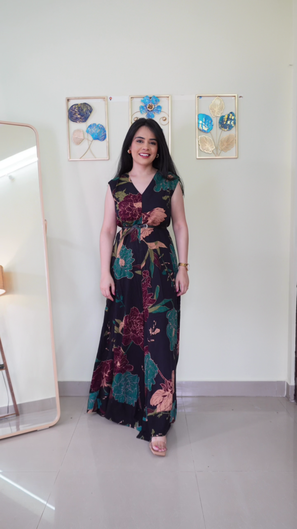 Green Printed Sleeveless Maxi Dress